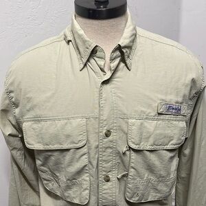Bimini Bay outfitters beige long sleeve button down shirt size small
